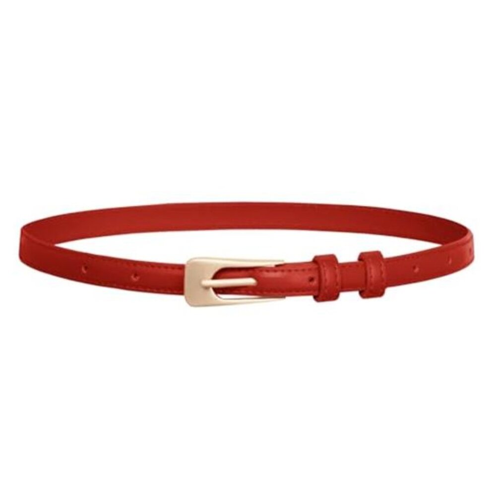 Women Thin Leather Belt Skinny Waist Belt Gold Buckle Dress Jeans Fashion Access